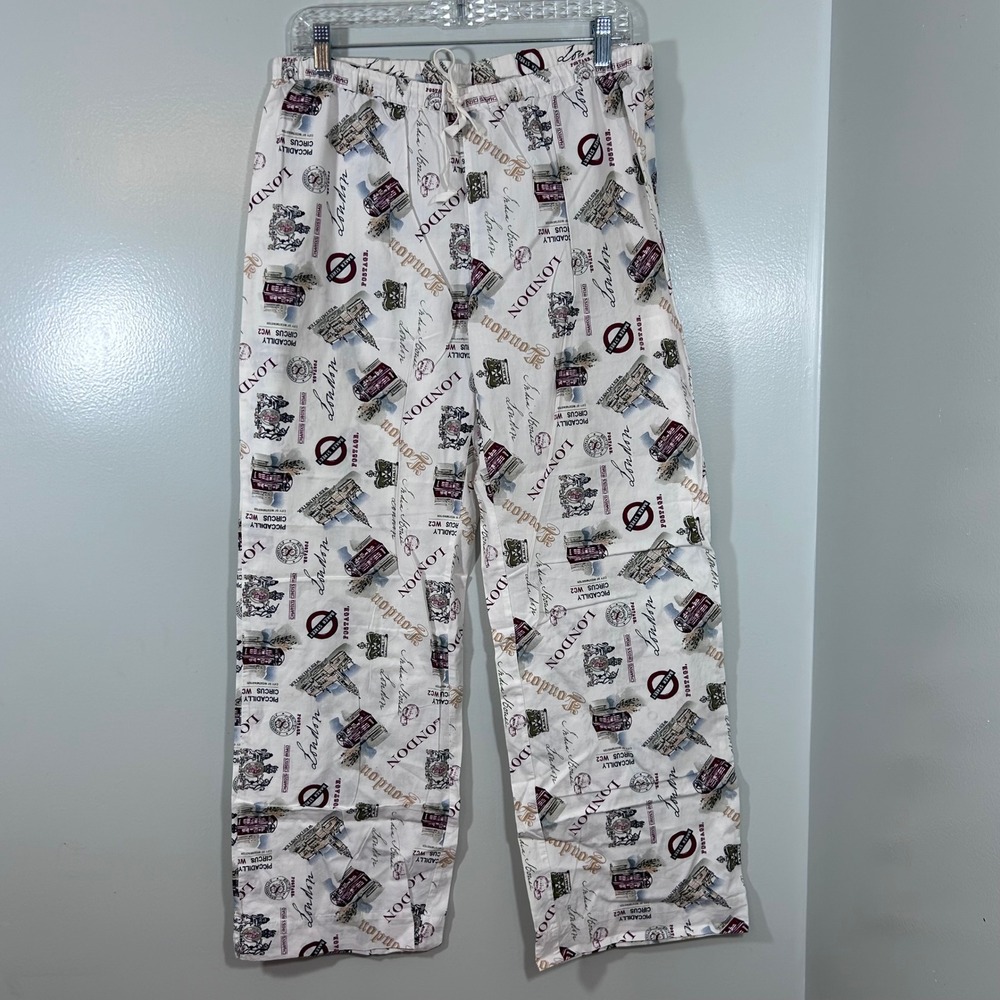 Joe Fresh London Travel Print Cotton Pajama Pants White Mens Medium